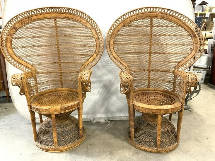 Pair Caned Wicker Vintage Peacock Chair
