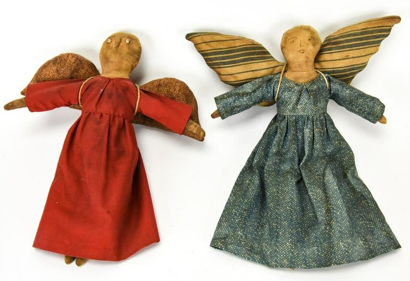 Pair Handmade Angel Cloth Dolls w Antique Fabric