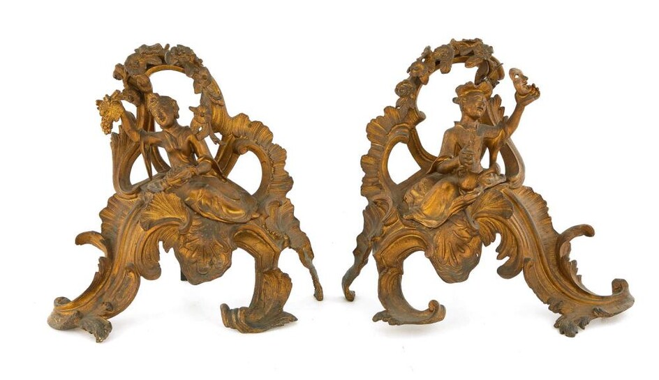 *Pair Louis XV style gilt-bronze chinoiserie figural chenets (2pcs)