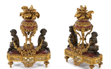 Pair Louis XVI Style Gilt Bronze and Marble Chenets (2pcs)