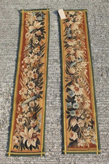 Pair of Aubusson tapestry fragment table runner