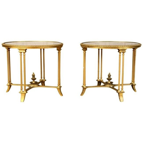 Pair of Bagues Style Gilt Bronze Neoclassical End Tables or Pedestals