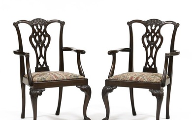 Pair of Chippendale Style Carved Mahogany Armchairs