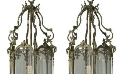 Pair of French Louis XV Style Gilt Bronze and Glass Lanterns