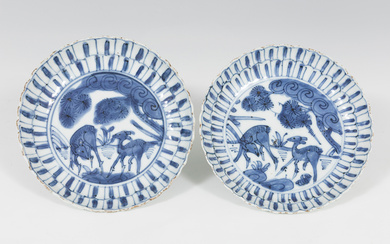 Pair of Ko-Sometsuke dishes; China for export from Japan, Ming, transitional period, 1621 -1627.