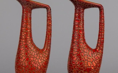 Pair of Vintage Zsolnay Red Eosin Large Crackle Ceramic