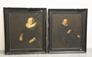 Paire de portraits, huiles sur toile (accidents) 65 x 55cm