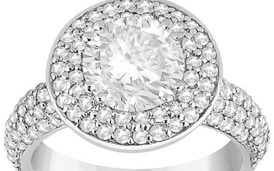 Pave Diamond Double Halo Engagement Ring 18k White Gold 2.09ctw