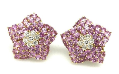 Pink Sapphire & Diamond Flower / Star Earrings in 18k