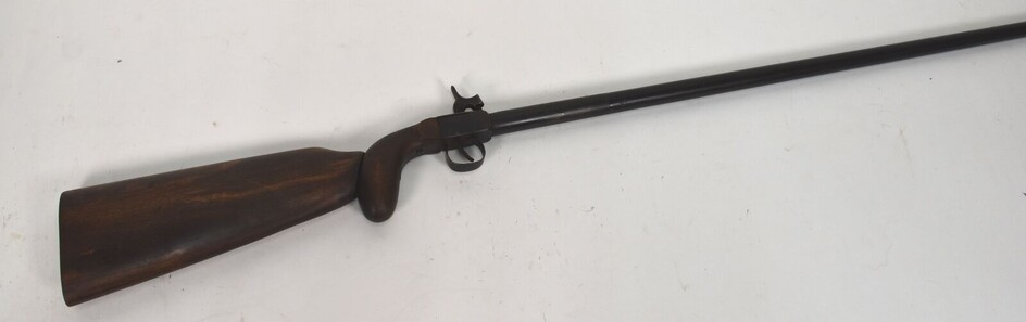 Pistolet carabine de braconnier en trois parties, à broche, un coup, calibre 20 env. Canon...