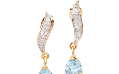 Plated 18KT Yellow Gold 2.05ctw Blue Topaz and Diamond Earrings