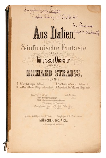 R. Strauss. Eight first and early editions, five signed and inscribed by the composer, 1887-1927