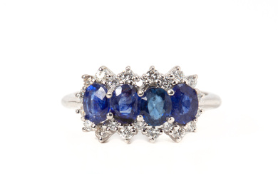 RING, 18K white gold with brilliant cut diamonds, total approx. 0.21 ct and oval-cut sapphires total approx. 1.65.