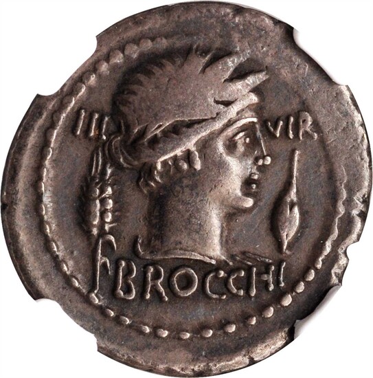 ROMAN REPUBLIC. L. Furius Cn.f. Brocchus. AR Denarius (3.89 gms), Rome Mint, 63 B.C. NGC VF, Strike: 4/5 Surface: 4/5.