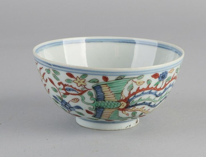 Rare Chinese porcelain bowl with bird of paradise /