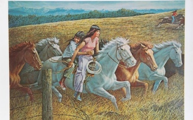 Rockwell Smith, Girls Racing Horses, Lithograph