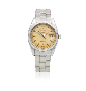 Rolex. A stainless steel automatic calendar bracelet watch with roulette date wheel