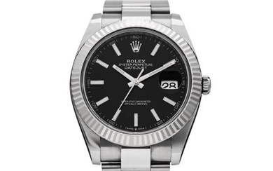 Rolex Stainless Steel 18K White Gold 41mm Oyster Perpetual Datejust Watch Black 126334