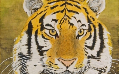 Roy A. Burton, Canadian, late 20th/early 21st century- Tiger, 1993; pencil, watercolour, and acrylic on paper, signed and dated lower right, 29 x 29.3 cm