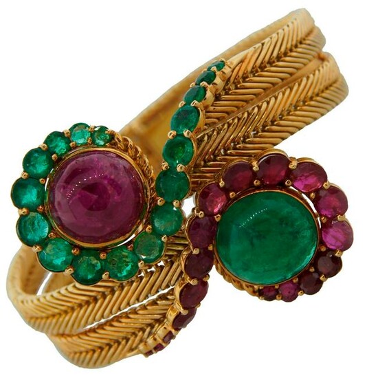 Ruby Emerald Yellow Gold BRACELET 1960s French Chic