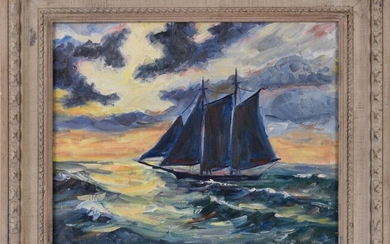 Ruth Wright. Sailing Ship Oil Painting.