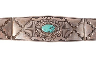 SILVER AND TURQUOISE BUCKLE BY MARTINEZ
