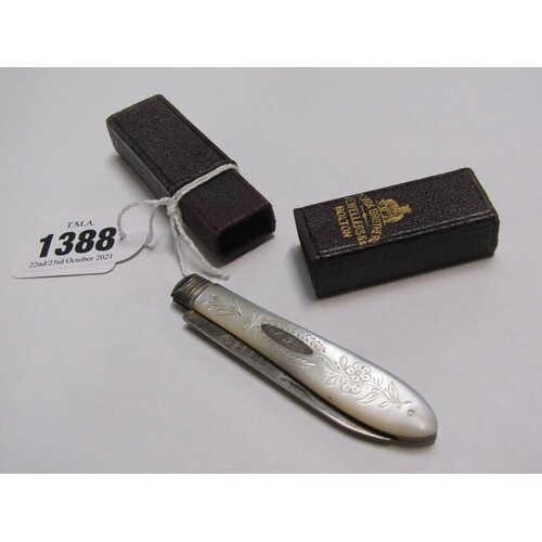 SILVER PEARL HANDLED FRUIT KNIFE WITH BOX