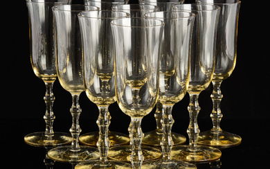 SIMON GATE. Champagne glasses, 10 pcs, “Salut”, yellow-toned, Orrefors.