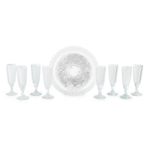 SUITE OF BACCARAT GLASS FLUTES AND MATCHING UNDERTRAY LATE 1...