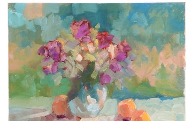 Sally Rosenbaum Floral Still Life Oil Painting, 21st Century