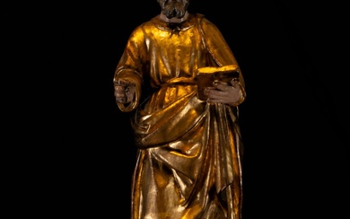 Sculpture de Saint Pierre en bois doré, école castillane, XVIIe - XVIIIe siècles Belle sculpture...
