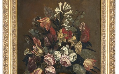 Scuola del secolo XVIII "Composizione con vaso di fiori" olio su tela (cm 78,5