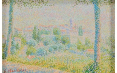 Serge MENDJISKY (1929-2017) "Vue de Provence" Oil on pointillist canvas.
