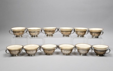 Set 12 Arts & Crafts Silver Bouillon Cups