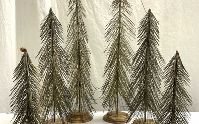 Set 6 Metal Pine Tree Sculpture Tabletop Decor