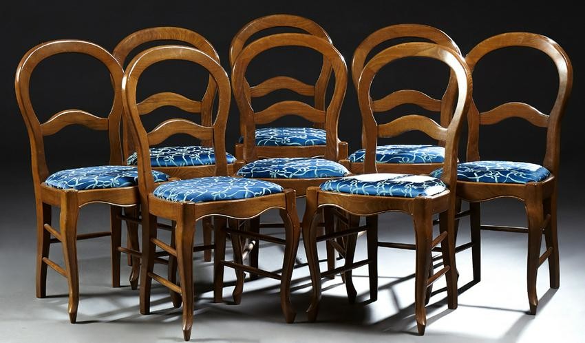 Set of Eight French Carved Beech Dining Chairs, 20th