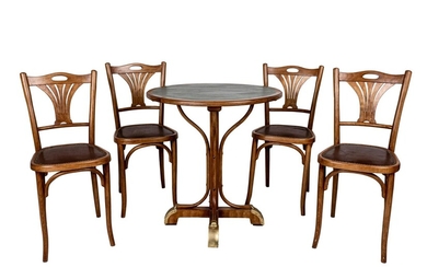 Set tavolino da bistrot e 4 sedie in legno di faggio curvato