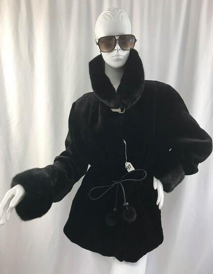 Sheared Black Mink Fur Jacket with Drawstring Waist