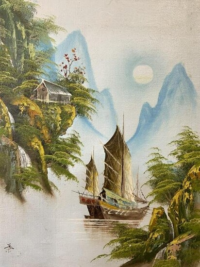 Signed Asian Landscape Acrylic on Canvas
