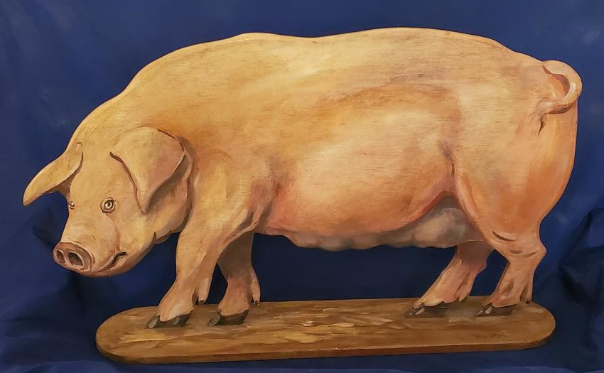Signed, David Barder Hand carved and painted Wooden Pig