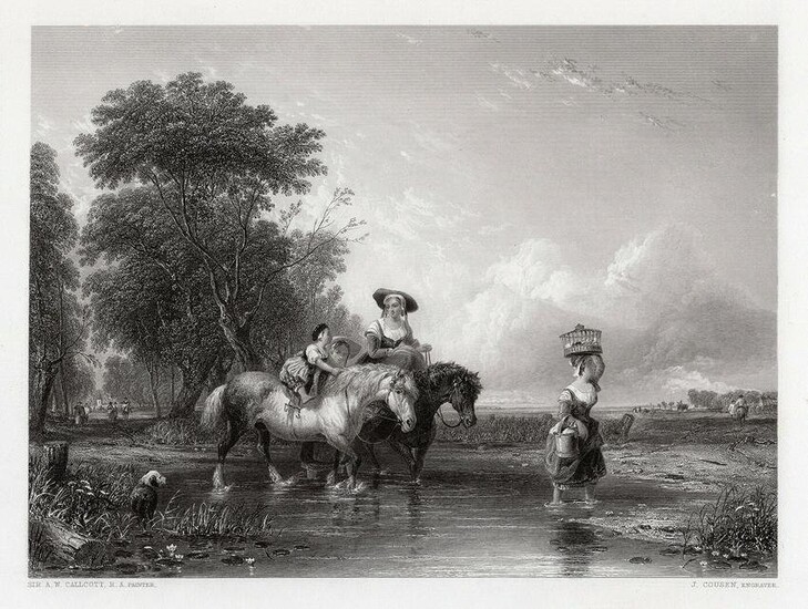 Sir Augustus Wall Callcott Returning from Market (Crossing the Stream) engraving signed