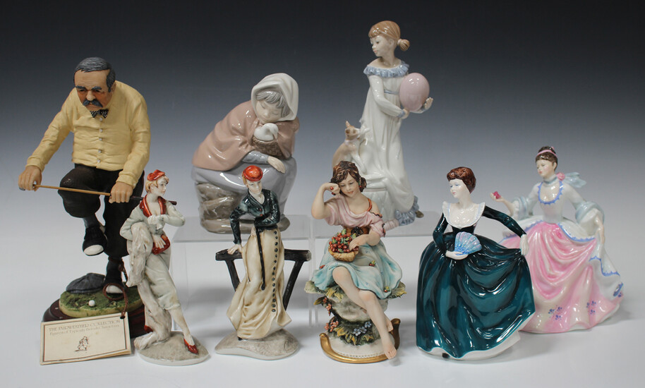 Six Lladro figures, including Sweet Scent, No. 5221, and Little Friskies, No. 5032, two Nao figures
