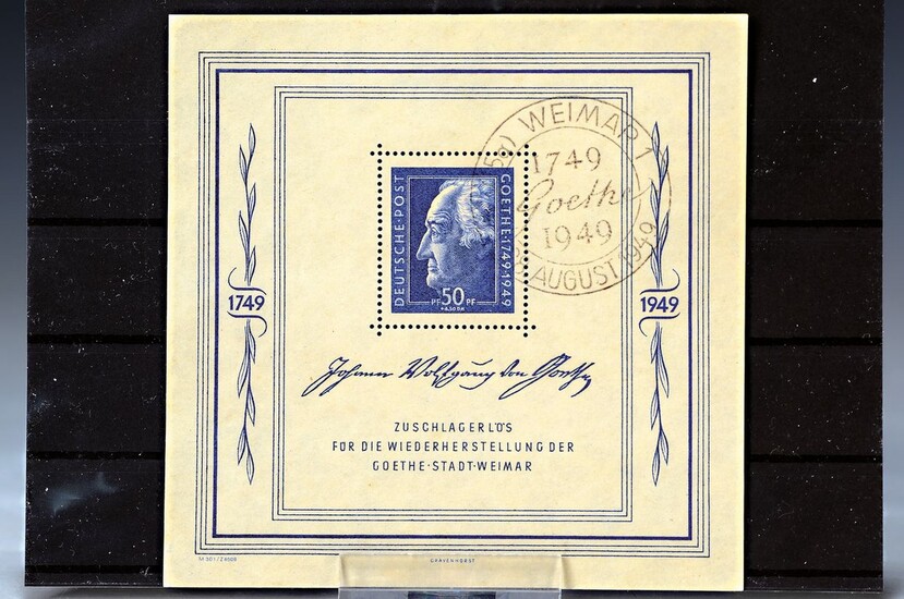 Stamps: sheet 6, 1949, Goethe with special stampings,...