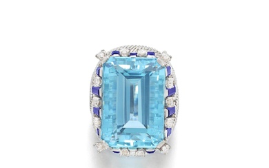 Sterlé Aquamarine, sapphire and diamond ring, 1950s