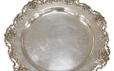 Sterling Silver Tray having Floral Reticulated Border