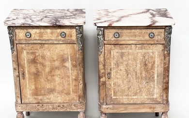 TABLES DE NUIT, a pair, 19th century French walnut and silve...