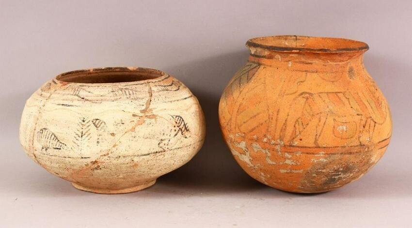 TWO INDUS VALLEY CERAMIC VASES, both painted with