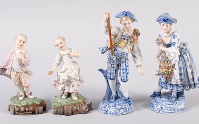TWO PAIRS OF HOECHST (GERMAN) PORCELAIN FIGURES Approx. height of taller: 7 in. (17.8 cm.), Approx. height of smaller: 6 in. (15.2 cm.)