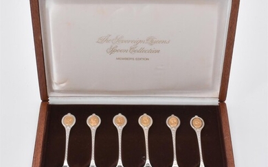 The Sovereign Queens Spoon Collection, a cased set of six silver commemorative spoons by John Pinche