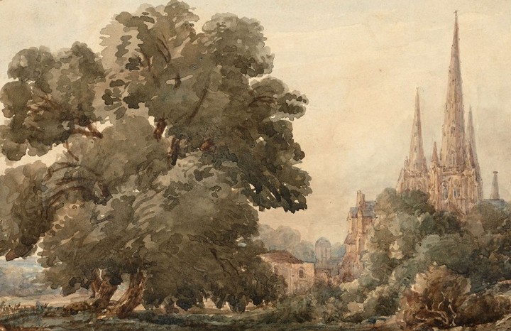 Thomas Shotter BOYS Pentonville, 1803 - Londres, 1874 Vue présumée de la cathédrale de Lichfield